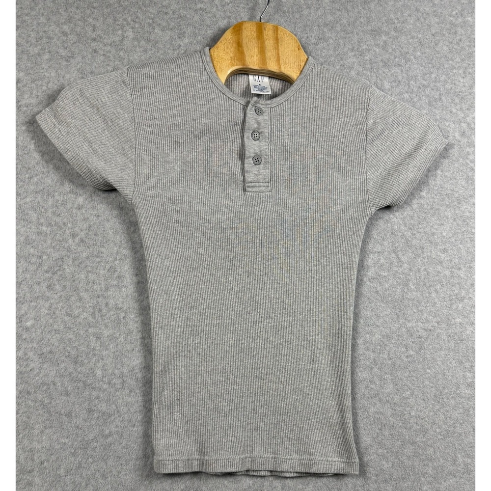 Gap Henley Top Womens Small Gray Short Sleeve Ribbed 100% Cotton